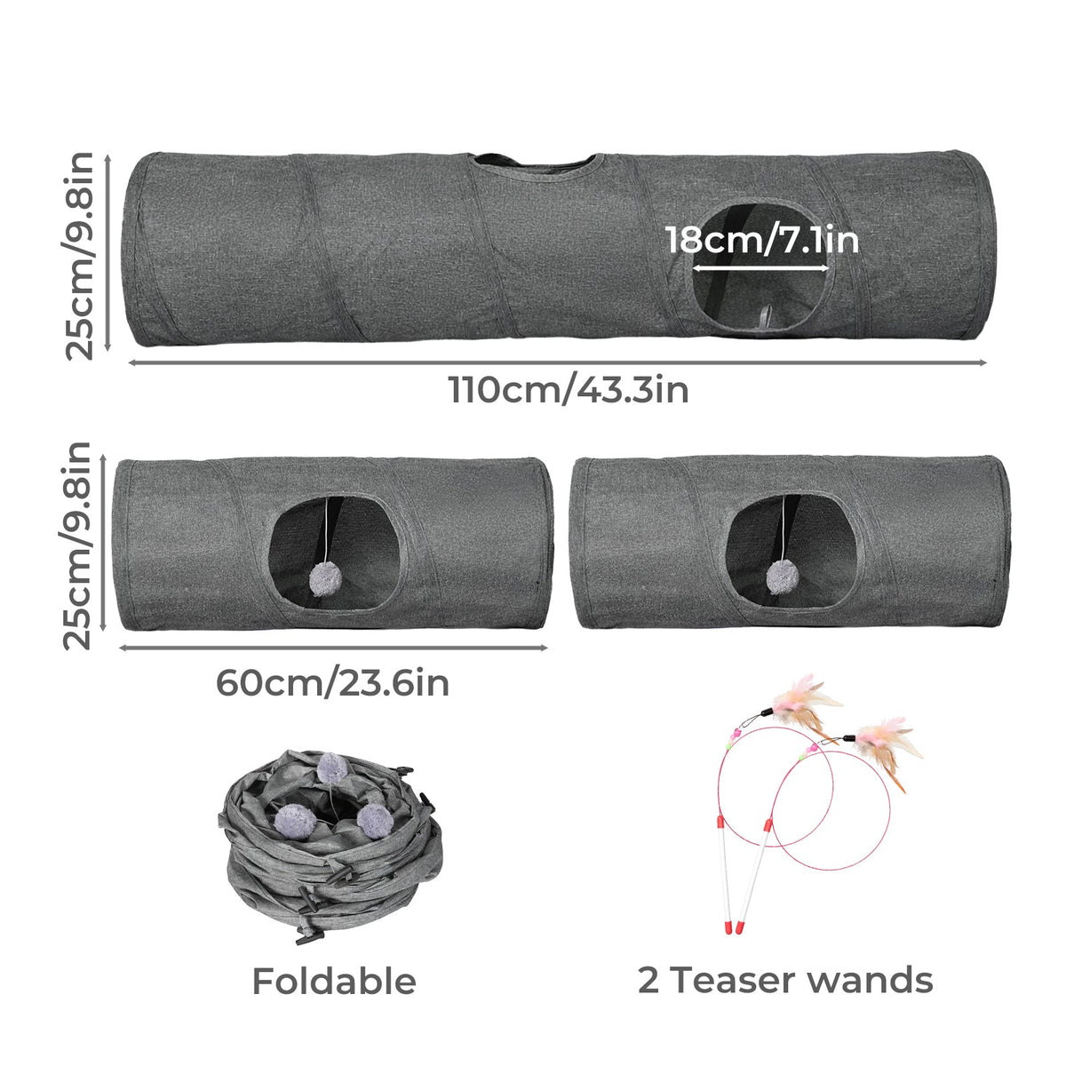 Large Cat Tunnels 3 Pcs Modular Foldable Linen Tube Kittens Cat Toys