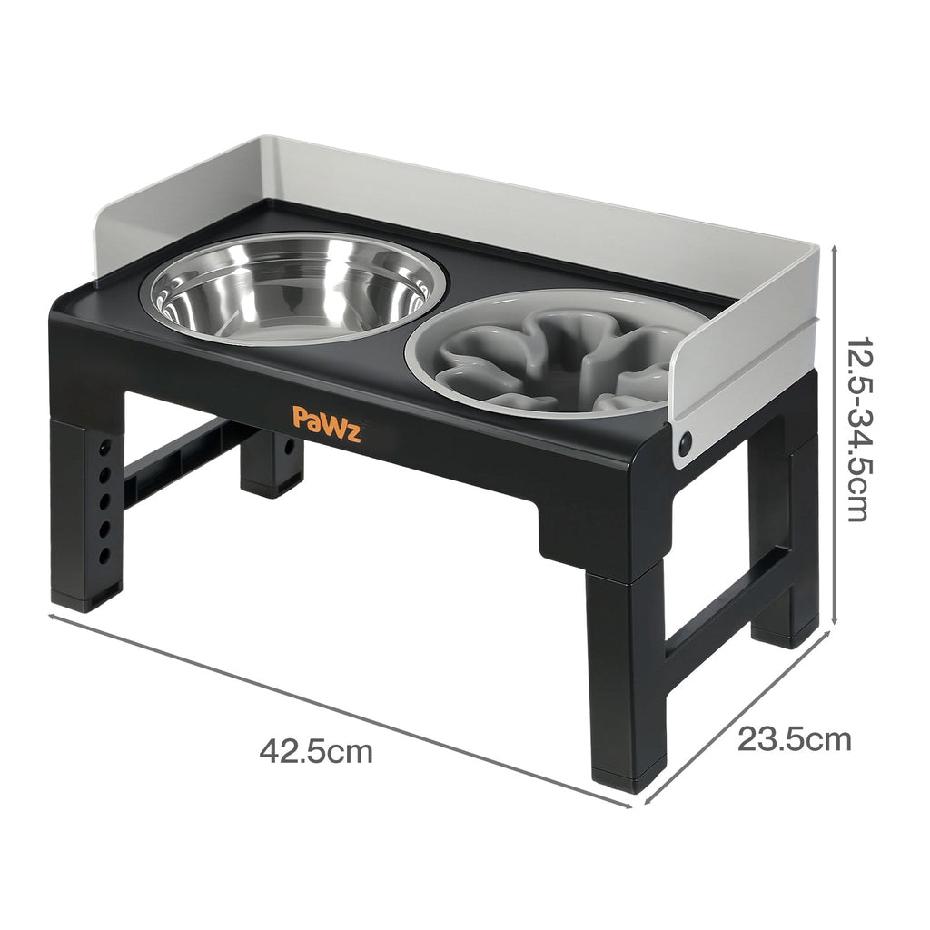 Elevated Dog Bowls Pet Feeder 6 Height Adjustable Raised Food Water Large - Grey