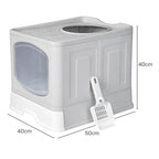 Large Cat Litter Box Foldable Top Entry Covered Litter Tray Scoop Grey