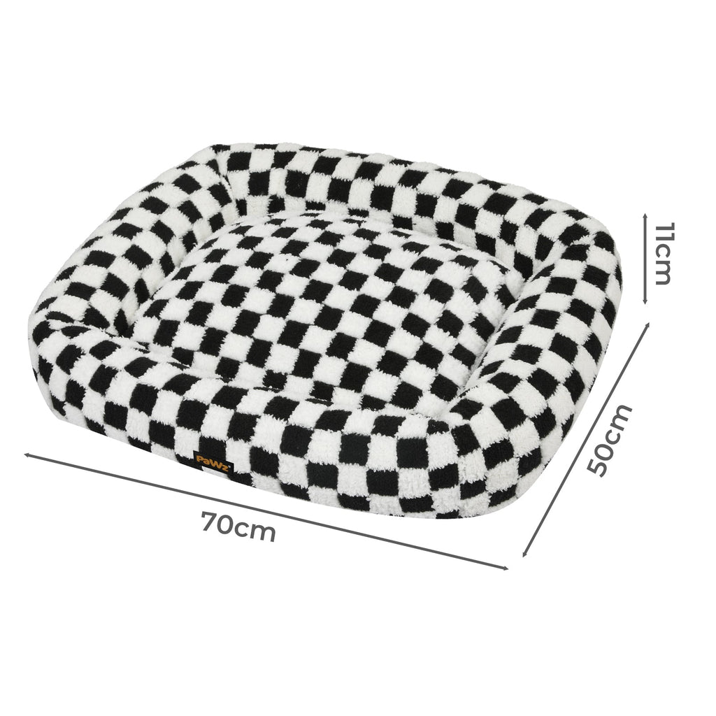 Dog Bed Calming Pet Checkered Plush Bed Soft Washable Bed Non-Slip
