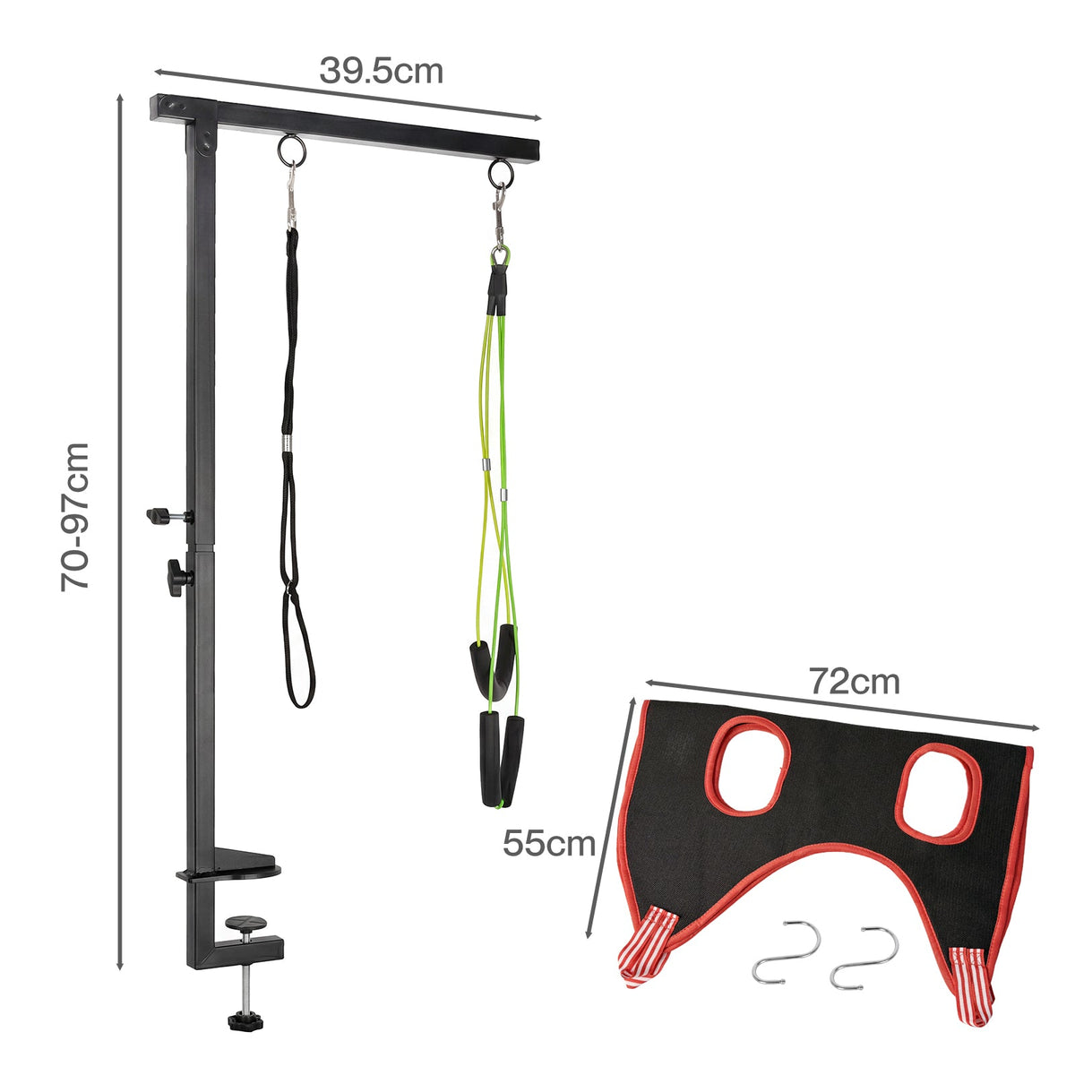 Dog Grooming Hammock Table Arm Adjustable 70-97cm Steel Clamp 2 Holders