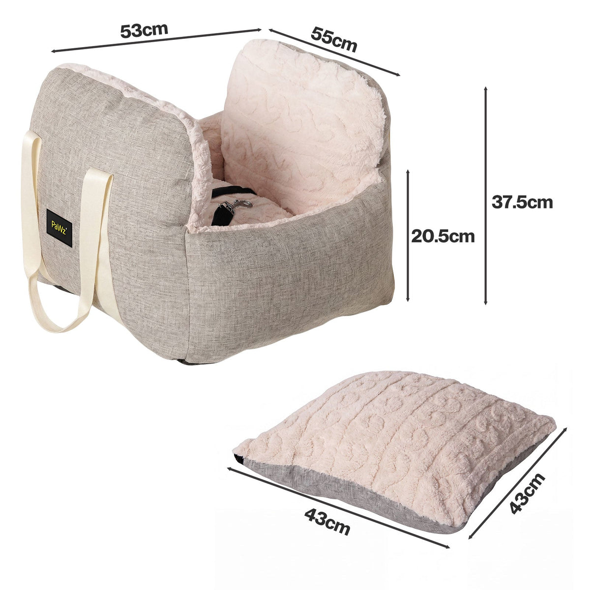 Dog Car Seat  Booster Car Seat With Safety Tether  Linen-Look  Beige