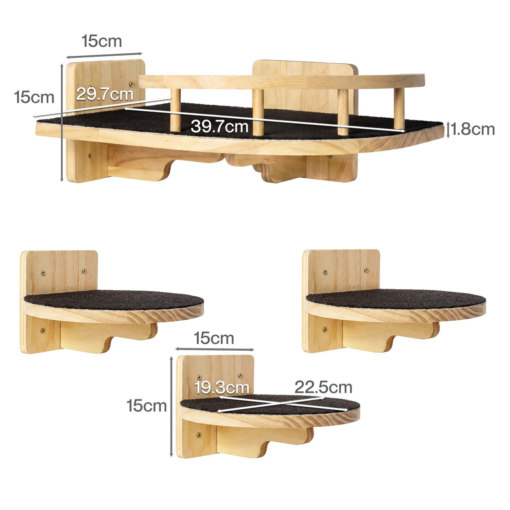 Pawz Cat Wall Shelves Corner Cat Tree with Guard Rail 15mm Pine Wood