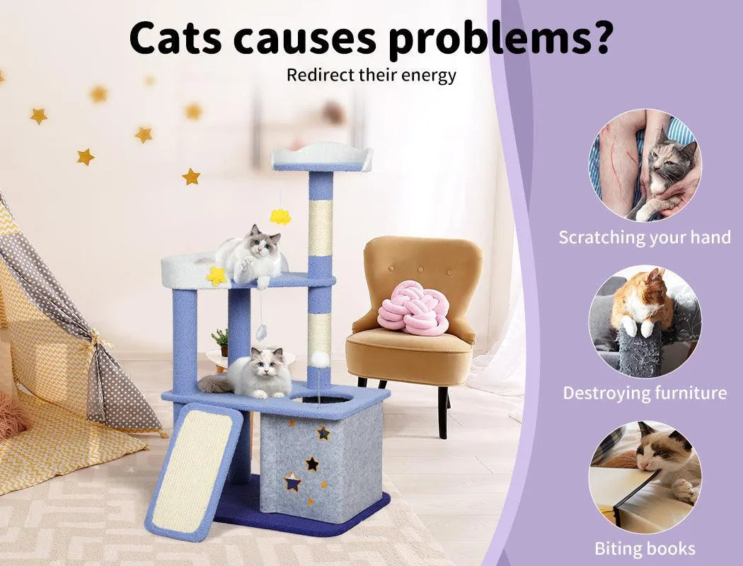 Cat Tree Post Scratching Multi-Level - Blue