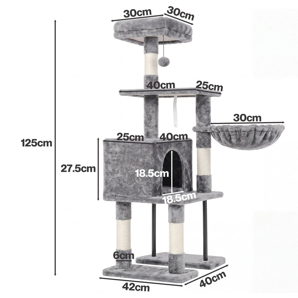 Cat Tree Cat Tower Multi-Level Cat Bed Cat Scratching Post 125cm