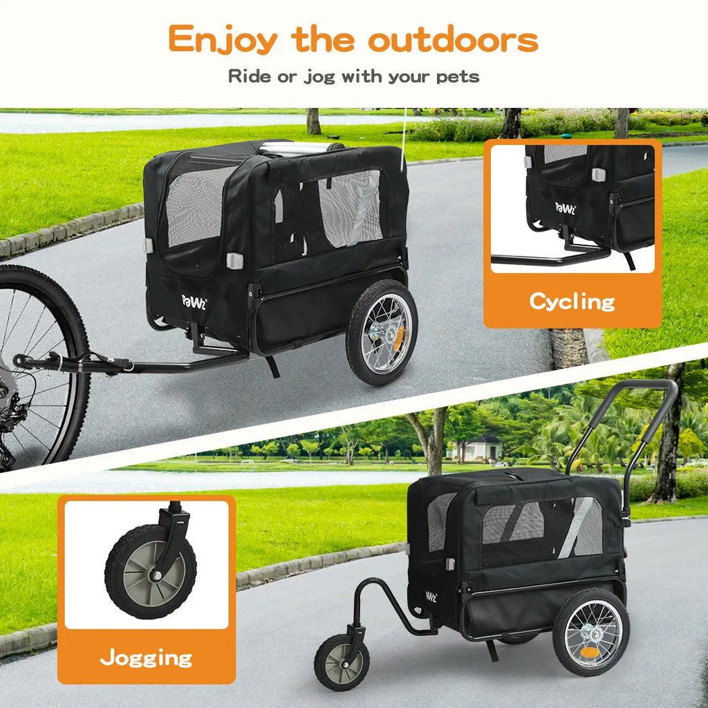 Pet Stroller Bike Trailer Stroller Foldable Pet Trailer 2-IN-1 Outdoor With Sunroof