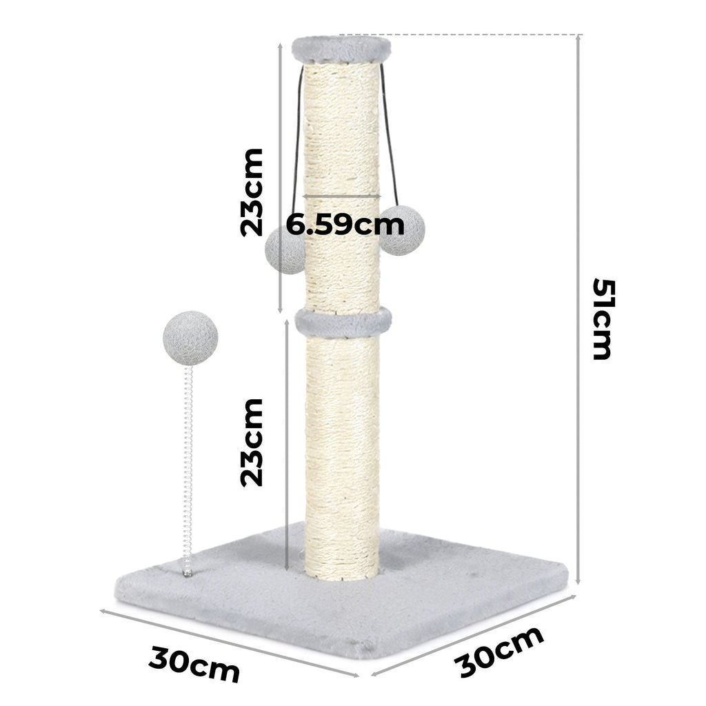 Cat Scratcher Tower Scratching Post Natural Sisal Kitten 3 Ball Toys 51cm