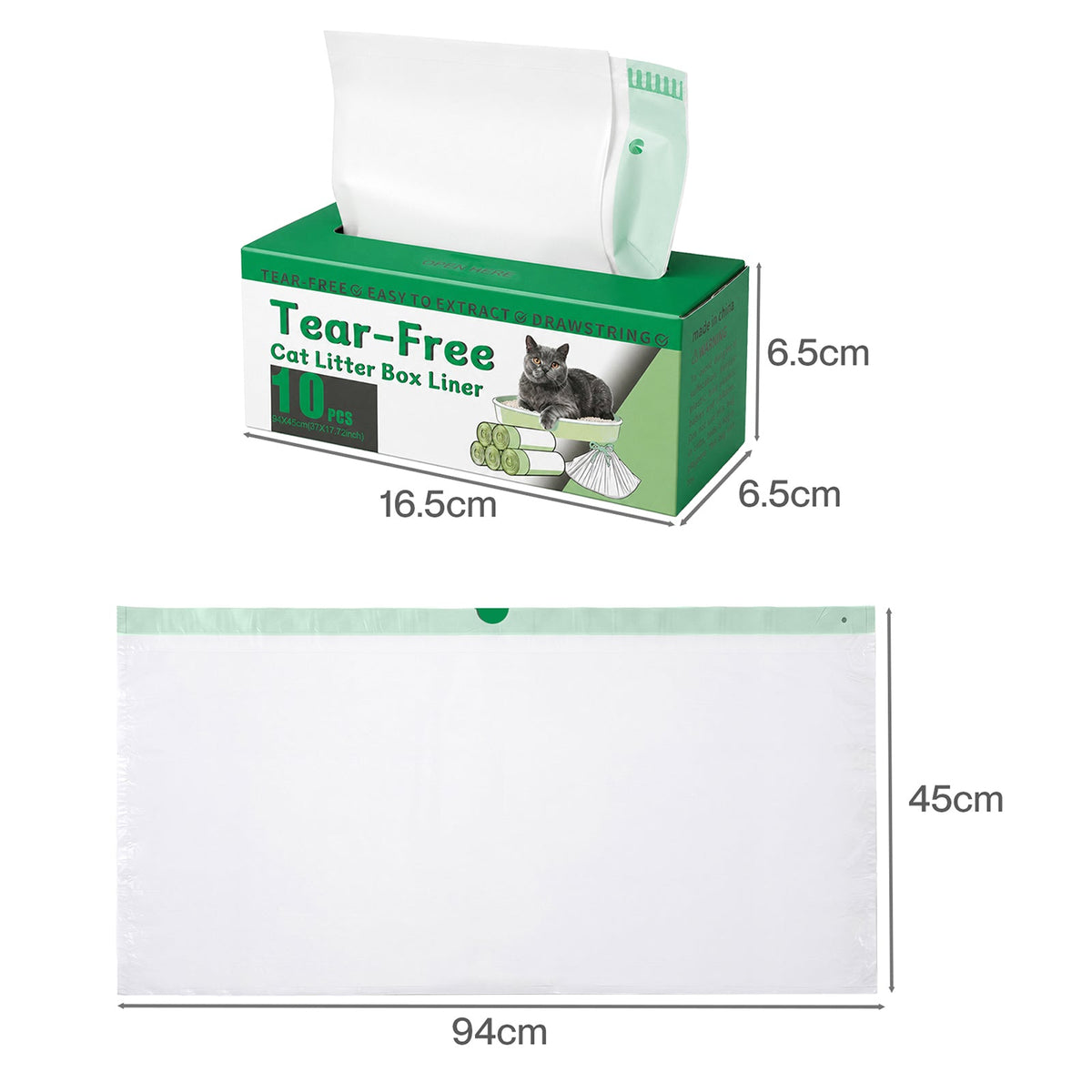Pawz Cat Litter Bags 30 Pcs 94 x 45cm Drawstring 10kg HDPE White Green