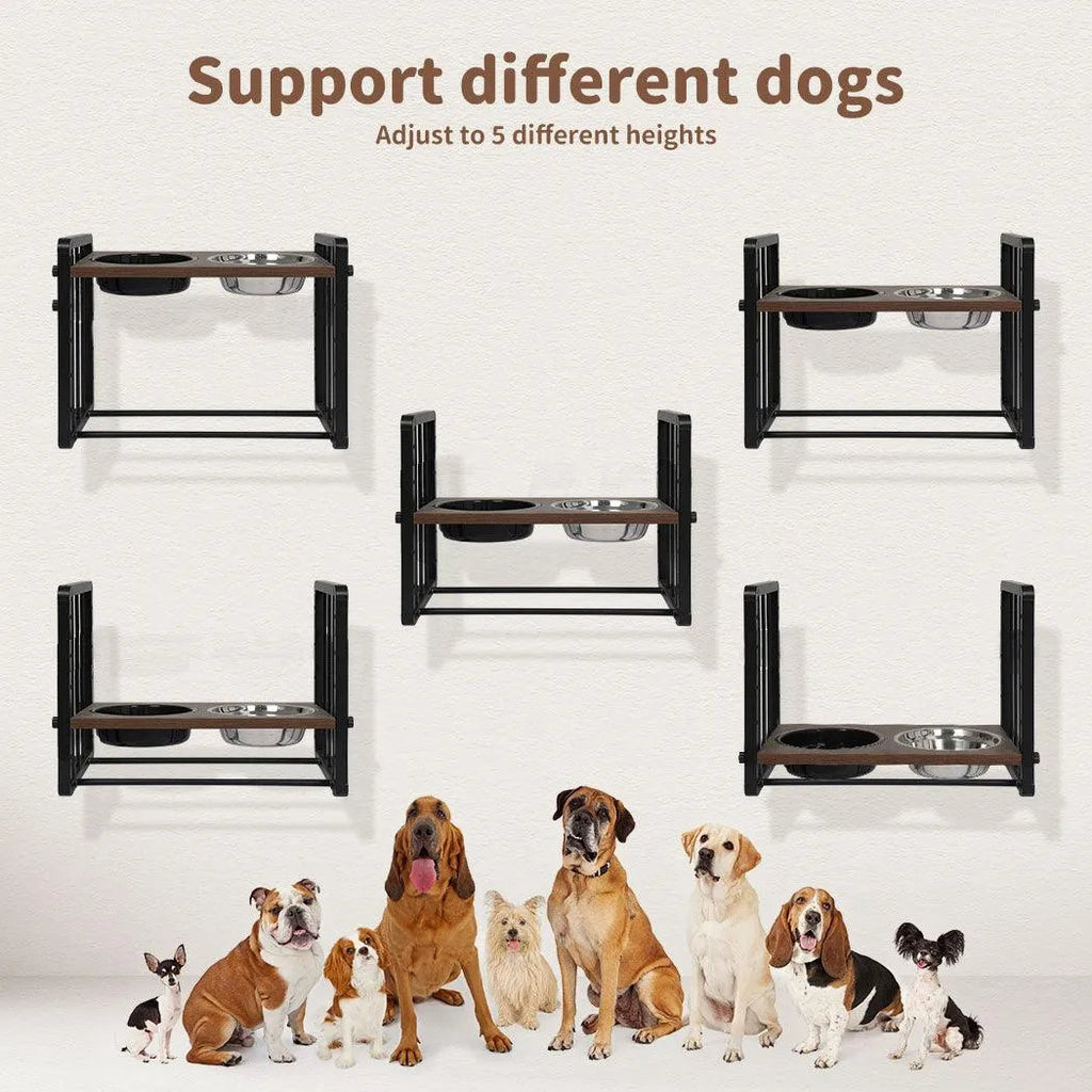 Adjustable Height Pet Feeder Elevated Dual Raised Bowl