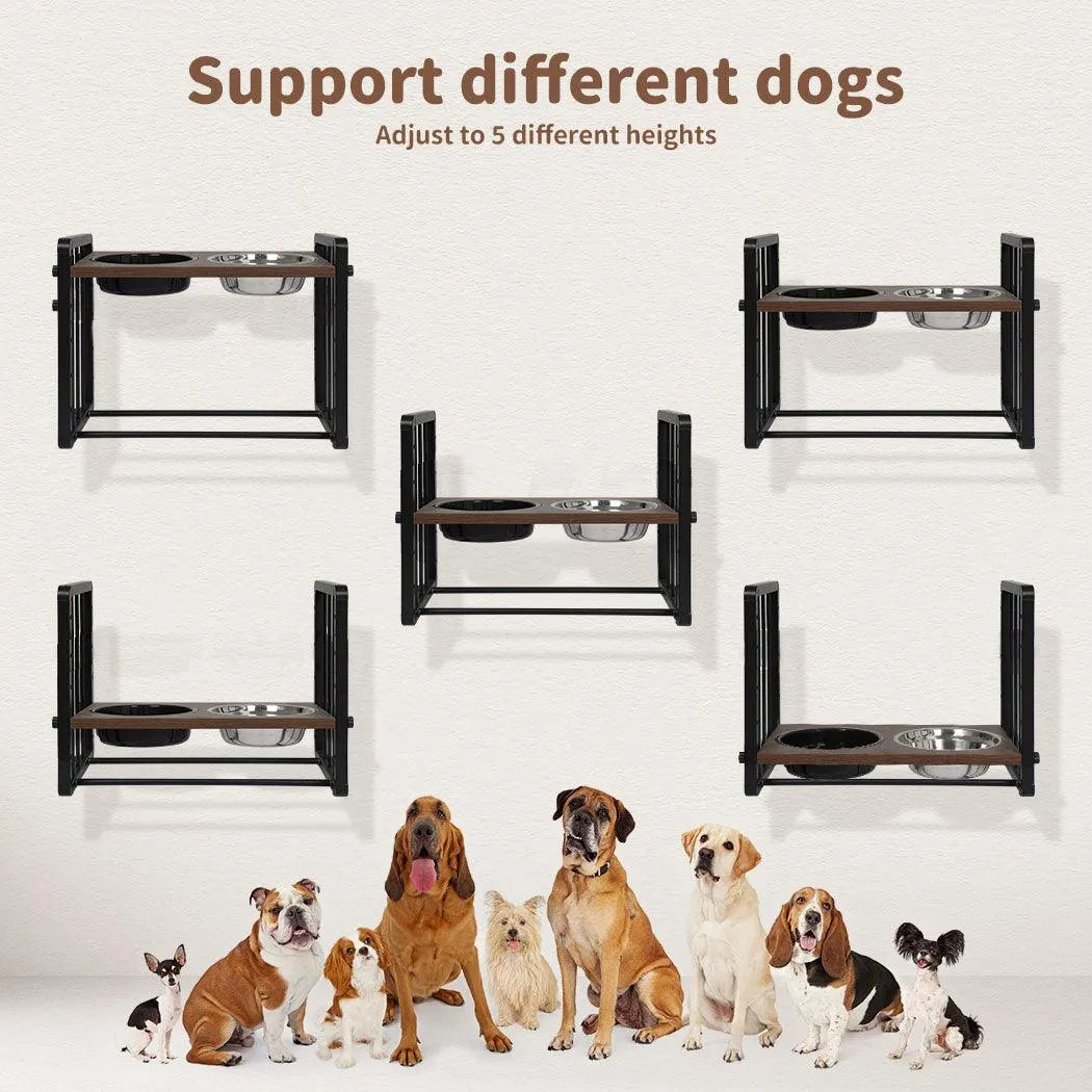 Adjustable Height Pet Feeder Elevated Dual Raised Bowl