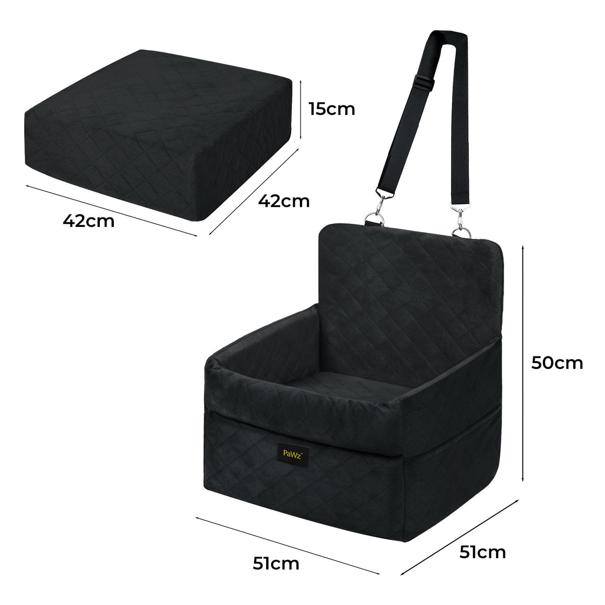 Pet Car Seat Booster Belt Pet Portable Travel Bed Easy Clean Washable Black