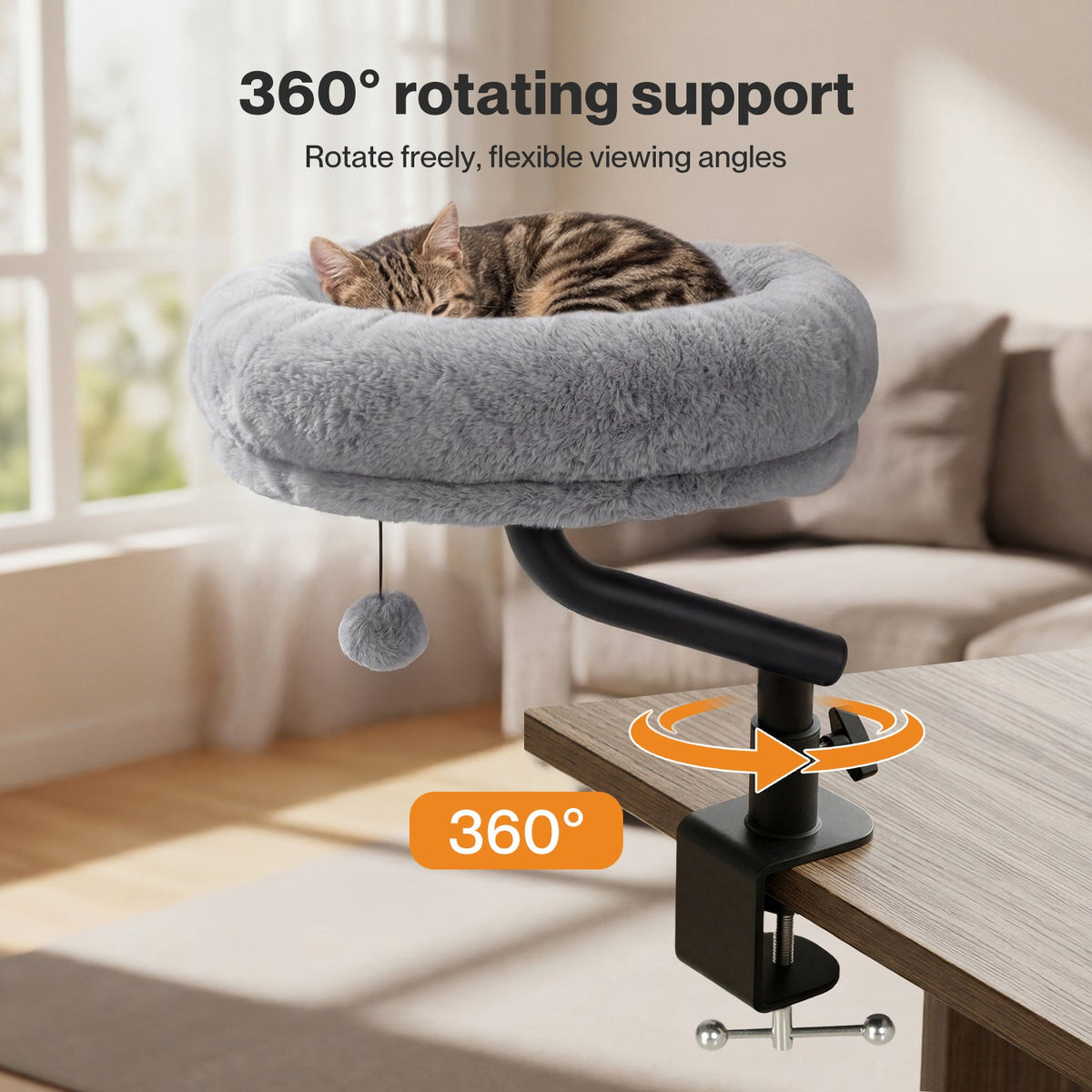 360° Rotating Cat Bed Hammock Hanging Cozy Washable Removable Breathable