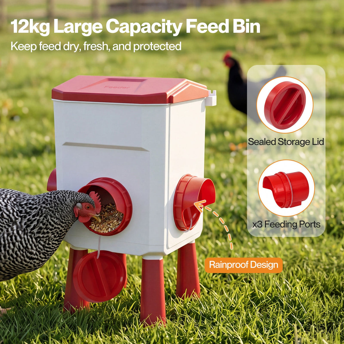 Auto Chicken Feeder and Waterer Set 12kg 11L Gravity Food Water Dispenser