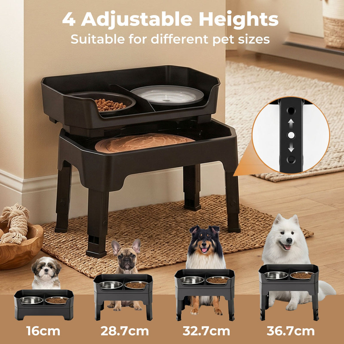 Raised Dog Bowls Adjustable Elevated Feeder Slow Feeder Lick Mat Foldable