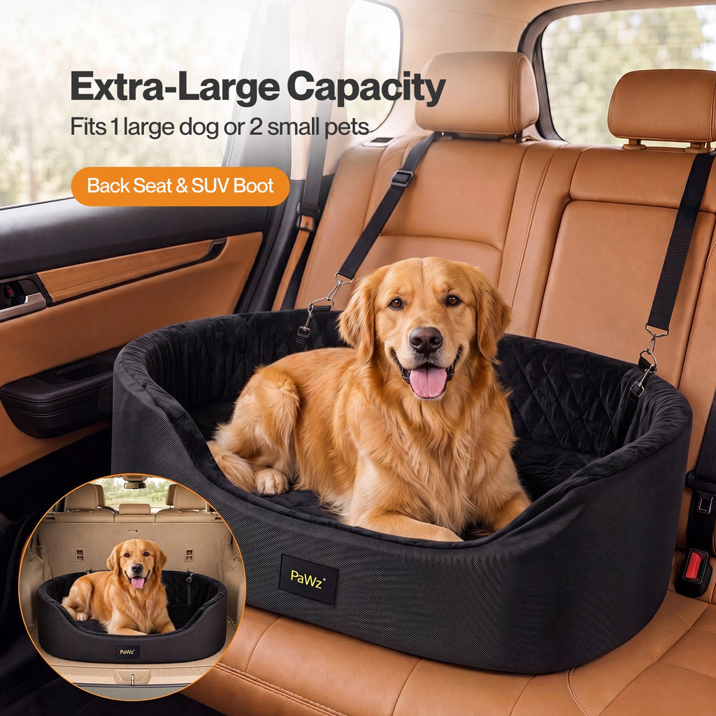 Pawz Dog Car Seat  Pet Car Seat  Elevated 10cm  Plush Oxford Black