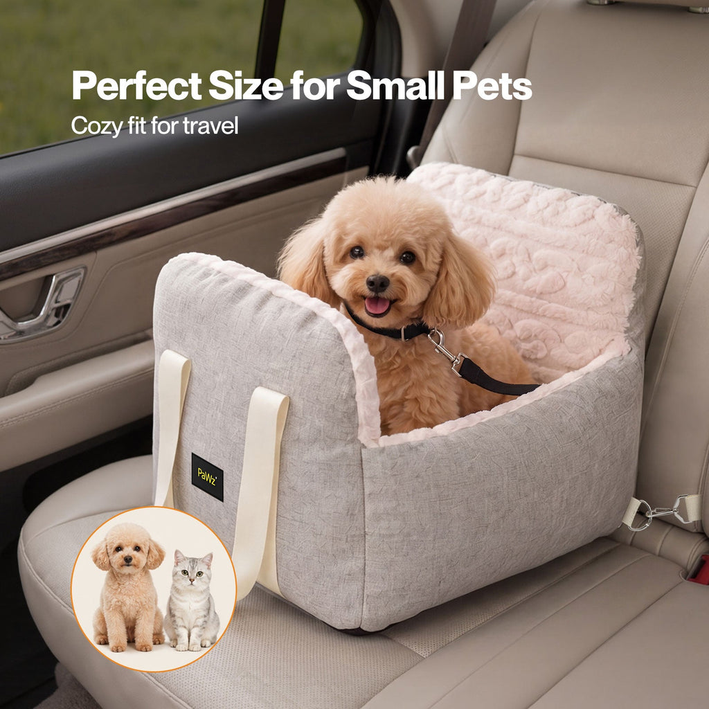 Dog Car Seat  Booster Car Seat With Safety Tether  Linen-Look  Beige