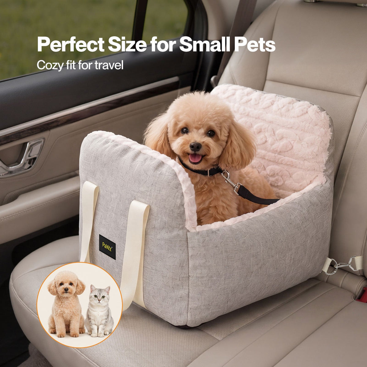 Dog Car Seat  Booster Car Seat With Safety Tether  Linen-Look  Beige