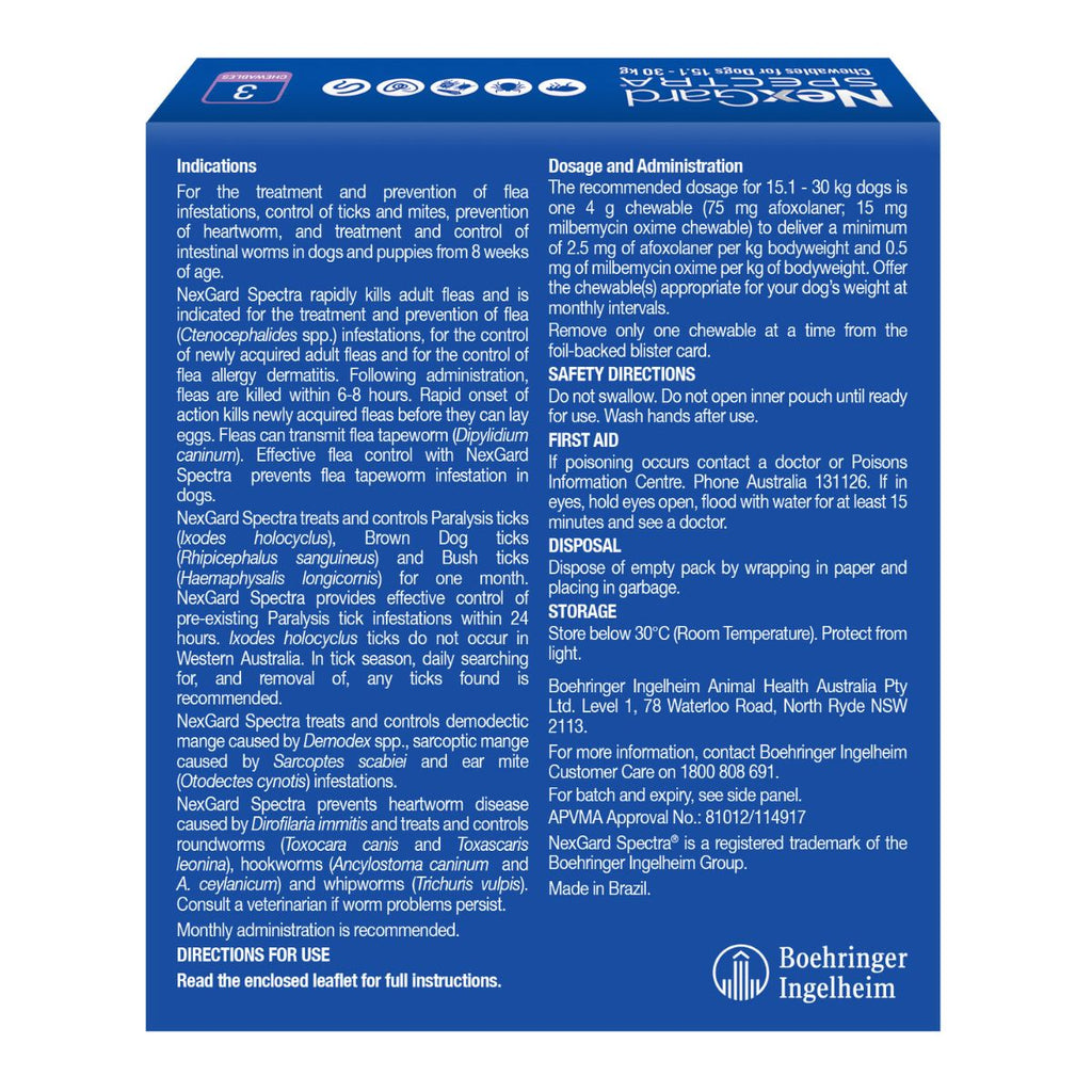 NexGard Spectra Dogs 15.1-30kg 3pk