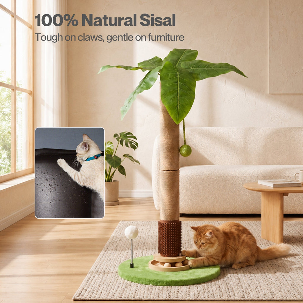 Cat Scratching Post 77cm Palm Tree Cat Scratcher Balls Sisal Green