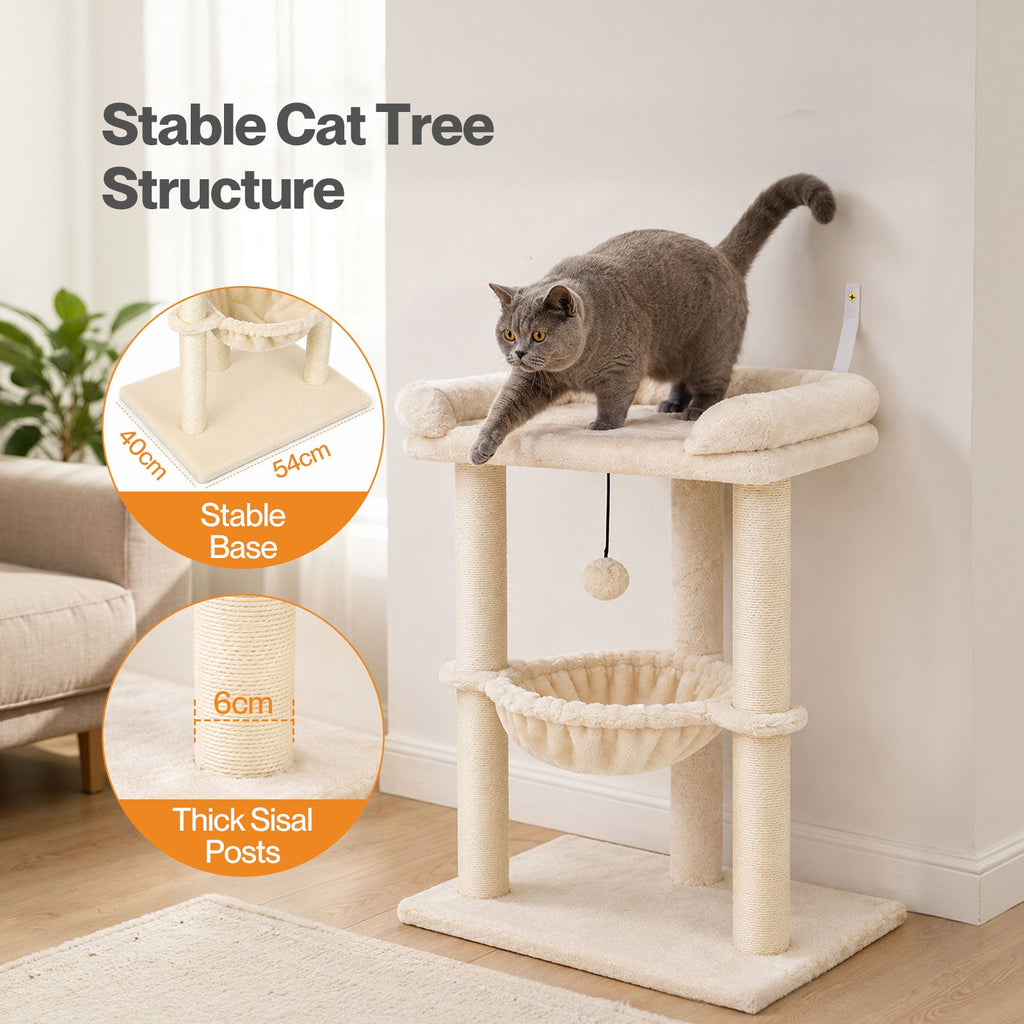 Cat Tree Tower with Hammock Play Ball 6cm Sisal Post Large Perch Beige