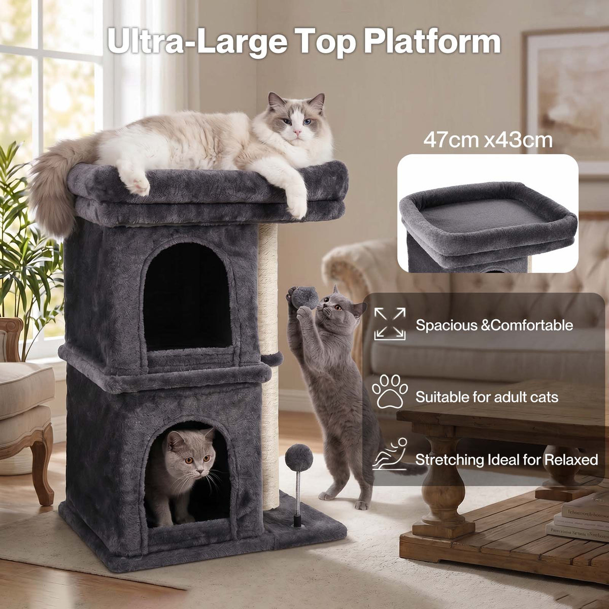 Cat Tree Cat Tower Top Perch Sisal Post E1 Particle Board Dark Grey