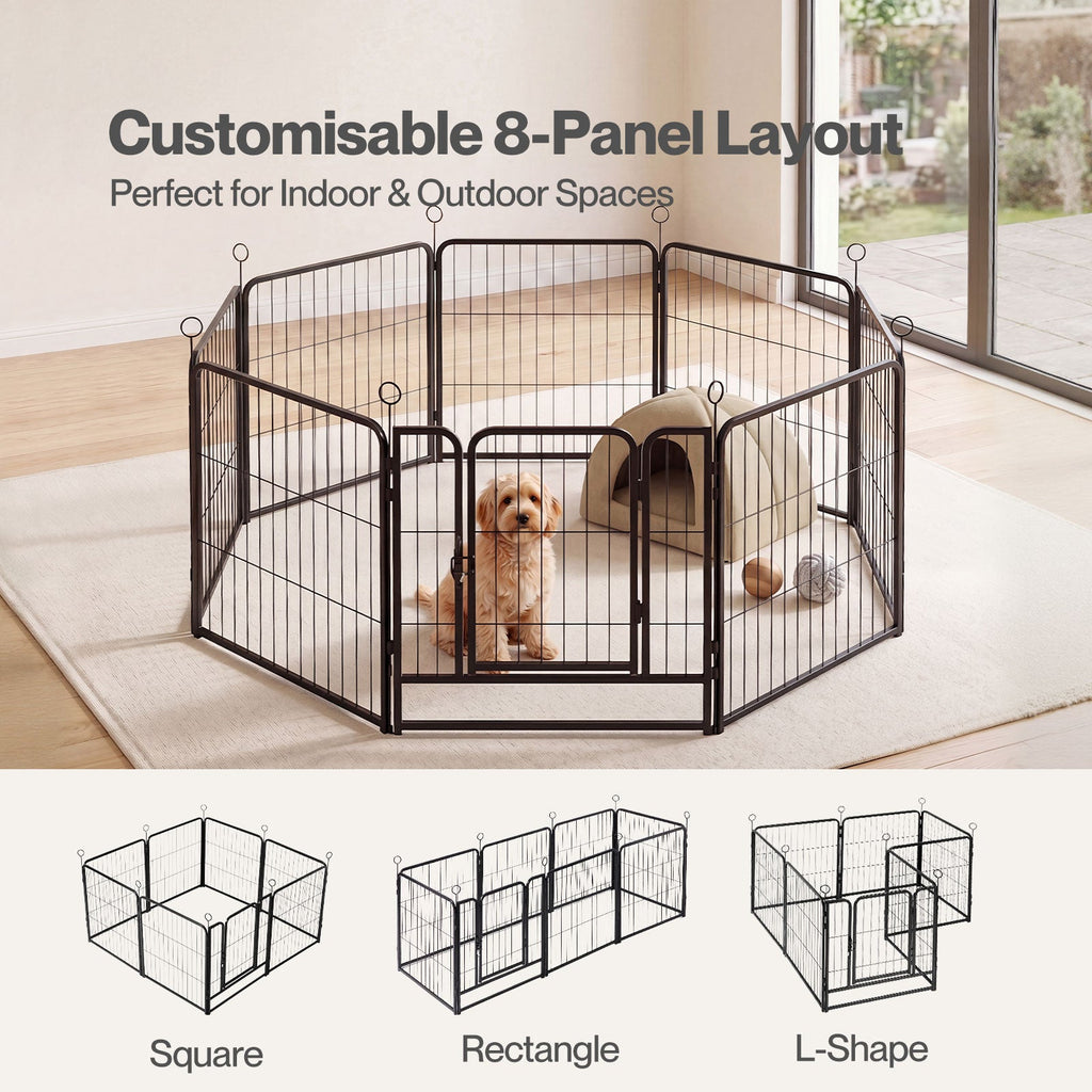 8 Panel Foldable Metal Dog Playpen Steel Puppy Pet Exercise Pen Black