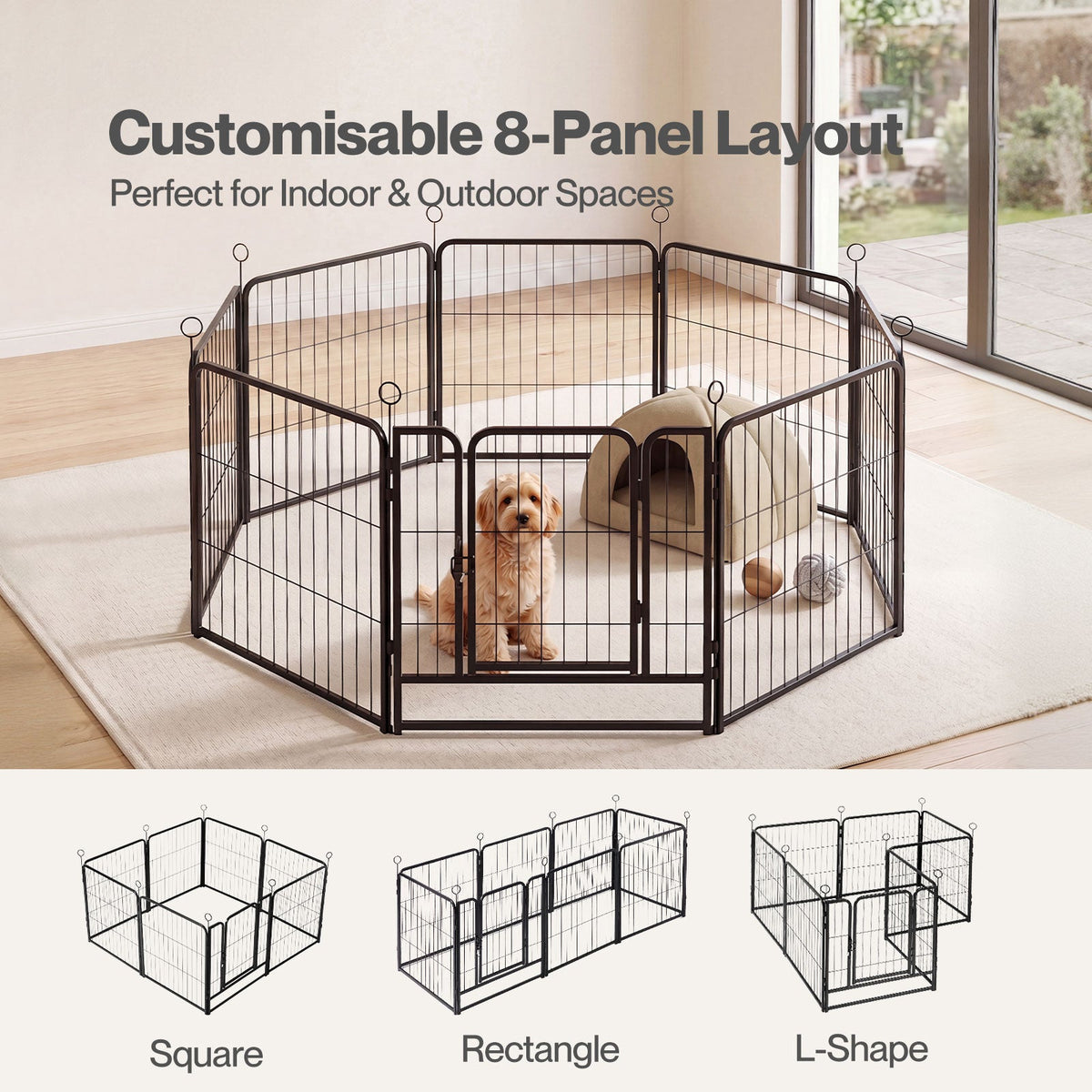 8 Panel Foldable Metal Dog Playpen Steel Puppy Pet Exercise Pen Black