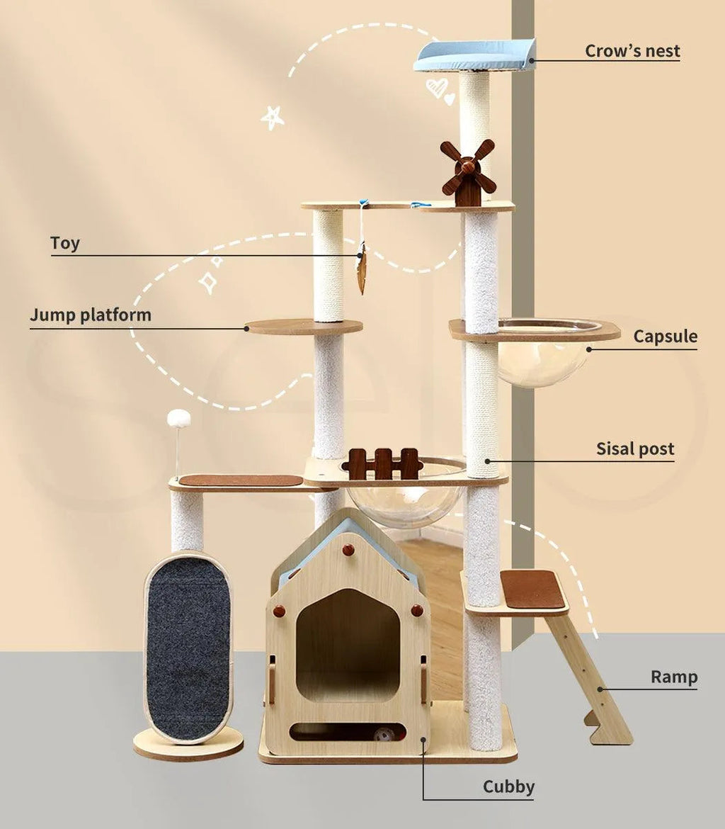 Cat Tree Tower with Wood House 168cm