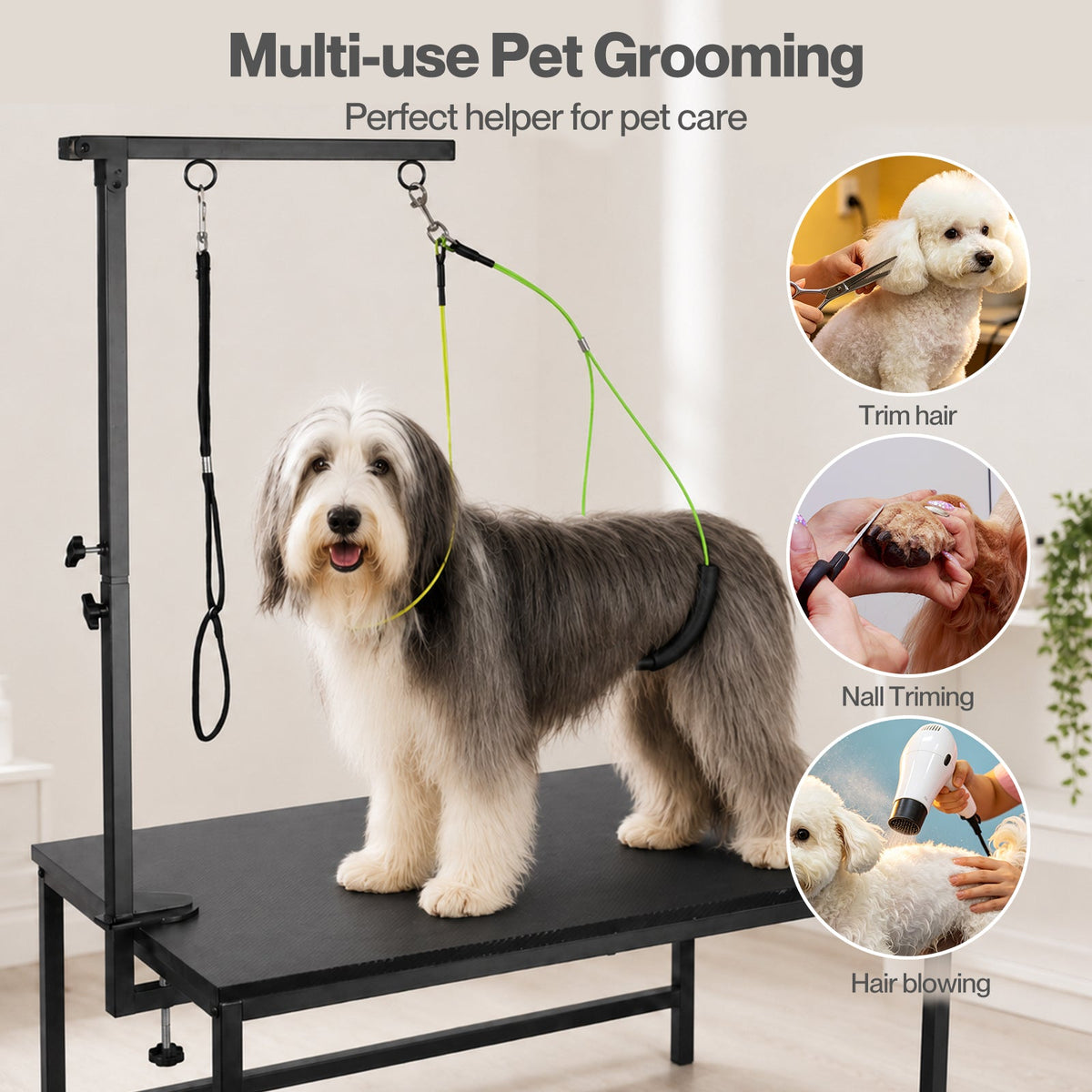 Dog Grooming Hammock Table Arm Adjustable 70-97cm Steel Clamp 2 Holders