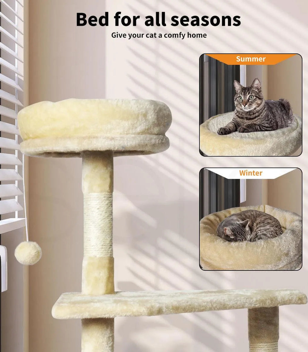 Wooden Cat Tower Scratching Climbing Post 130cm