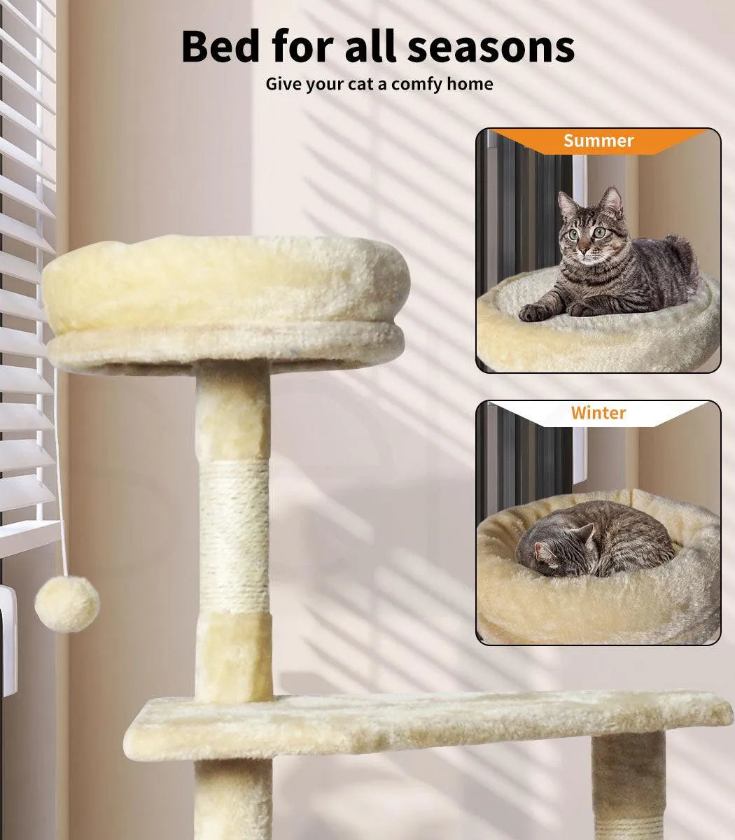 Wooden Cat Tower Scratching Climbing Post 130cm