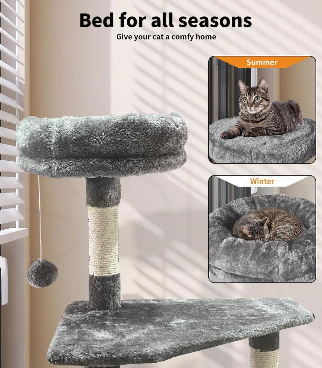 Wooden Cat Tower Scratching Climbing Post 130cm