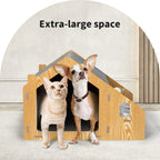 Wooden House Cat Elevated Double Feeder