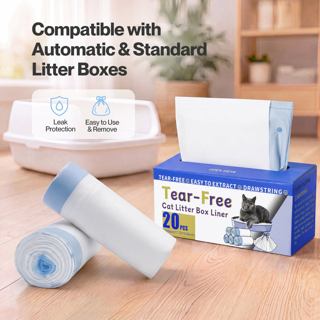 Cat Litter Bags 45 x 50cm 10kg 2Rolls 40ct Drawstring HDPE White Blue