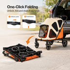 Dog Stroller Pet Pram Fold Shock Absorbing Wheels Outdoor Travel Orange