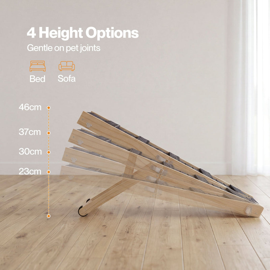 Dog Ramp Adjustable Foldable 4 Heights Non Slip for Small pets Natural
