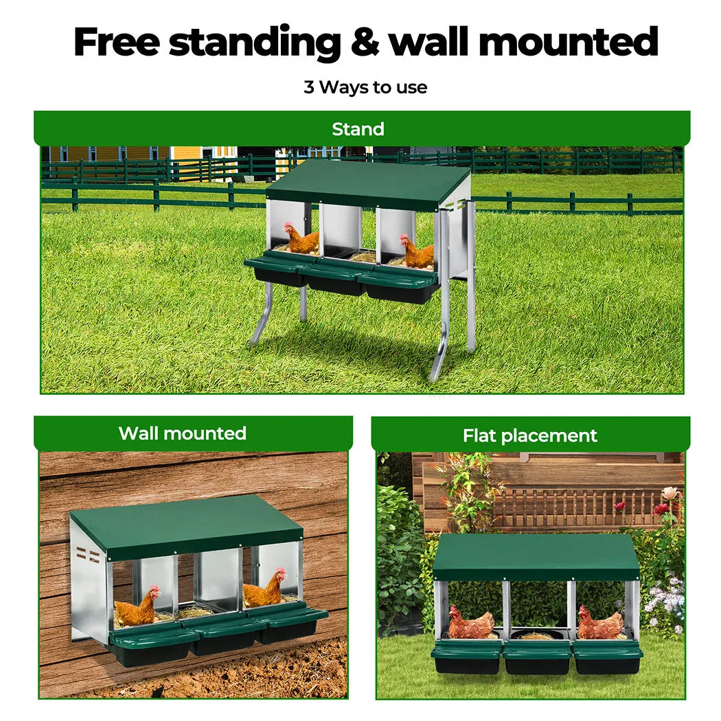 Chicken Hen Coop Hutch 3 Hole Inside Outside Roll Away Lay Egg Nesting Box