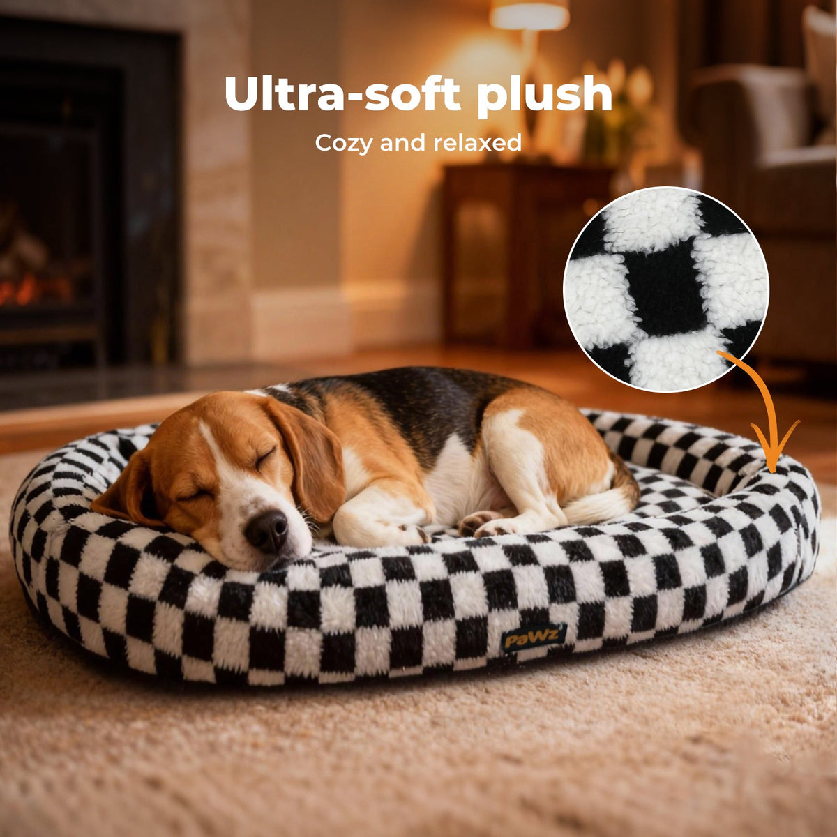 Dog Bed Calming Pet Checkered Plush Bed Soft Washable Bed Non-Slip