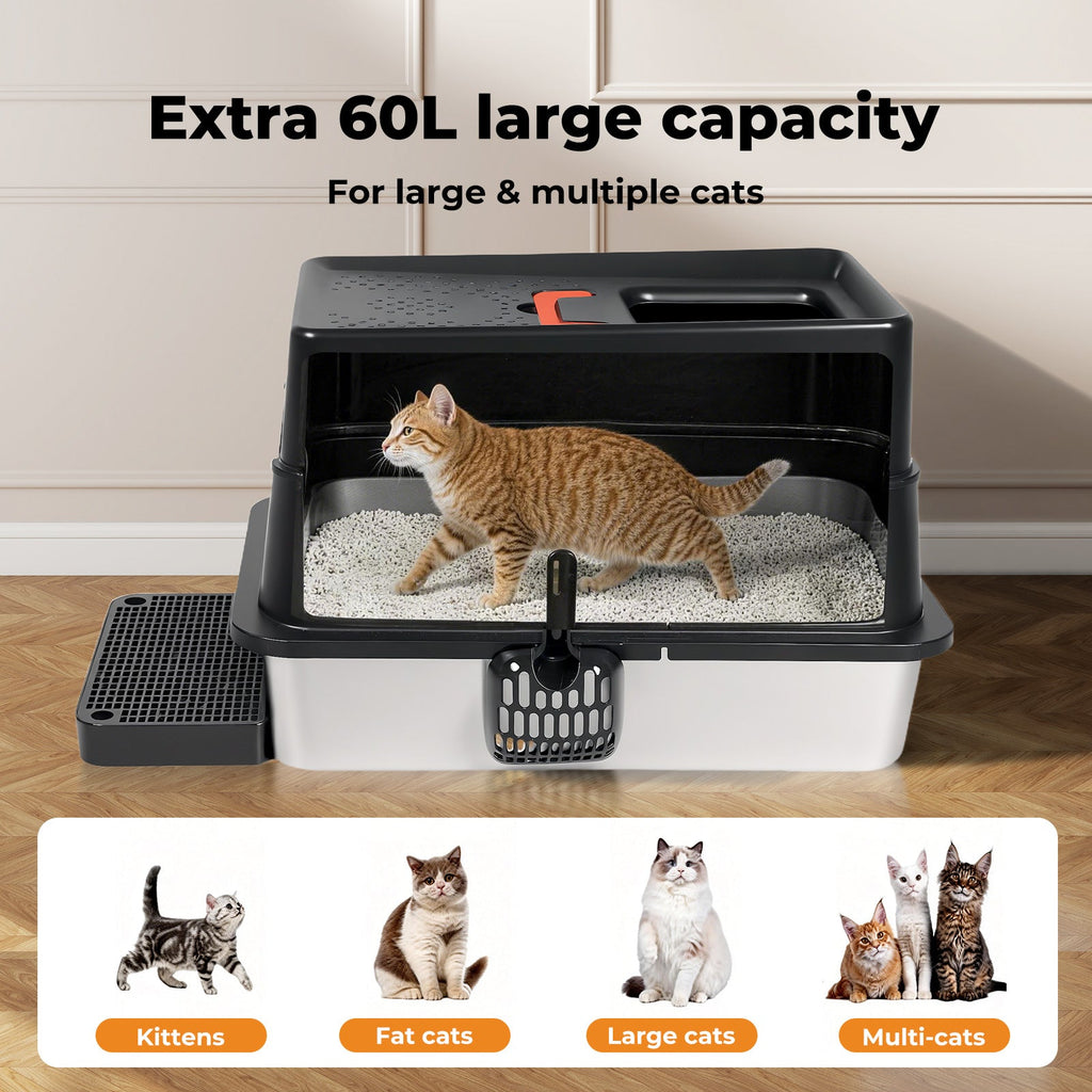 Stainless Steel Cat Litter Box Large Enclosed Removable Kitty Toilet