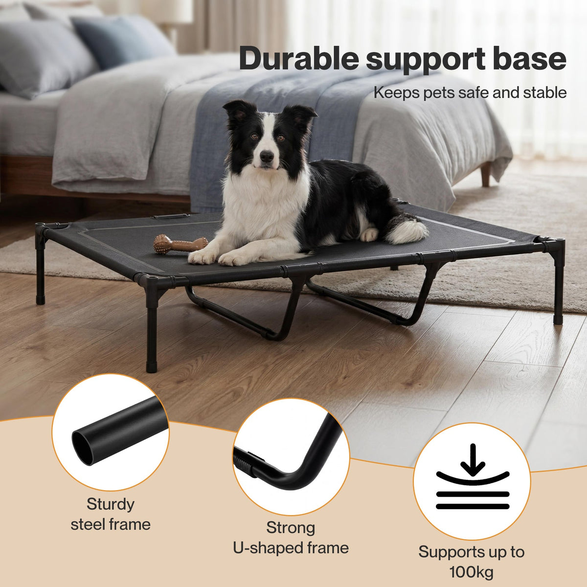 Pawz Elevated Dog Bed Heavy Duty Portable Cot  Waterproof Pet Raised Bed XL Size