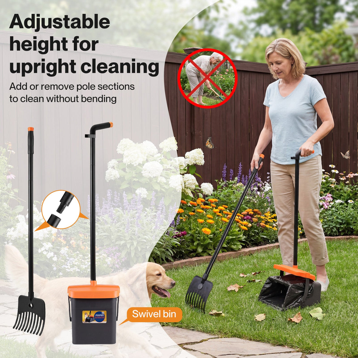 Pooper Scooper Rake Kit Long Handle Dog Poop Picker Easy Pickup Outdoor