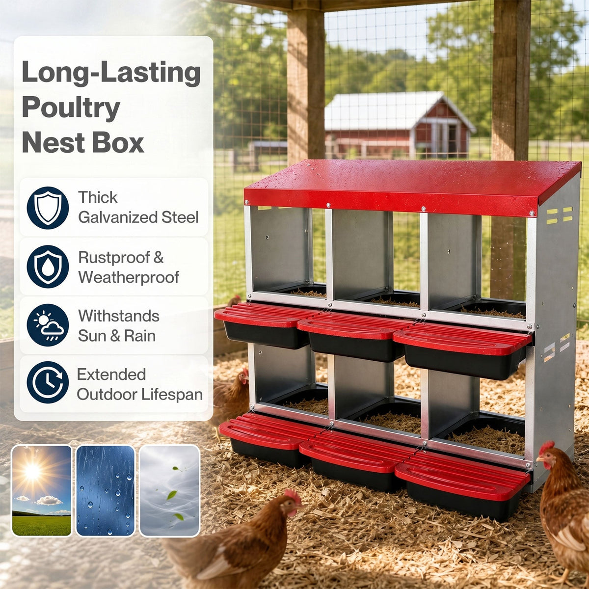 Chicken Hen Coop Hutch 6 Hole Double Layer Roll Away Lay Egg Nesting Box