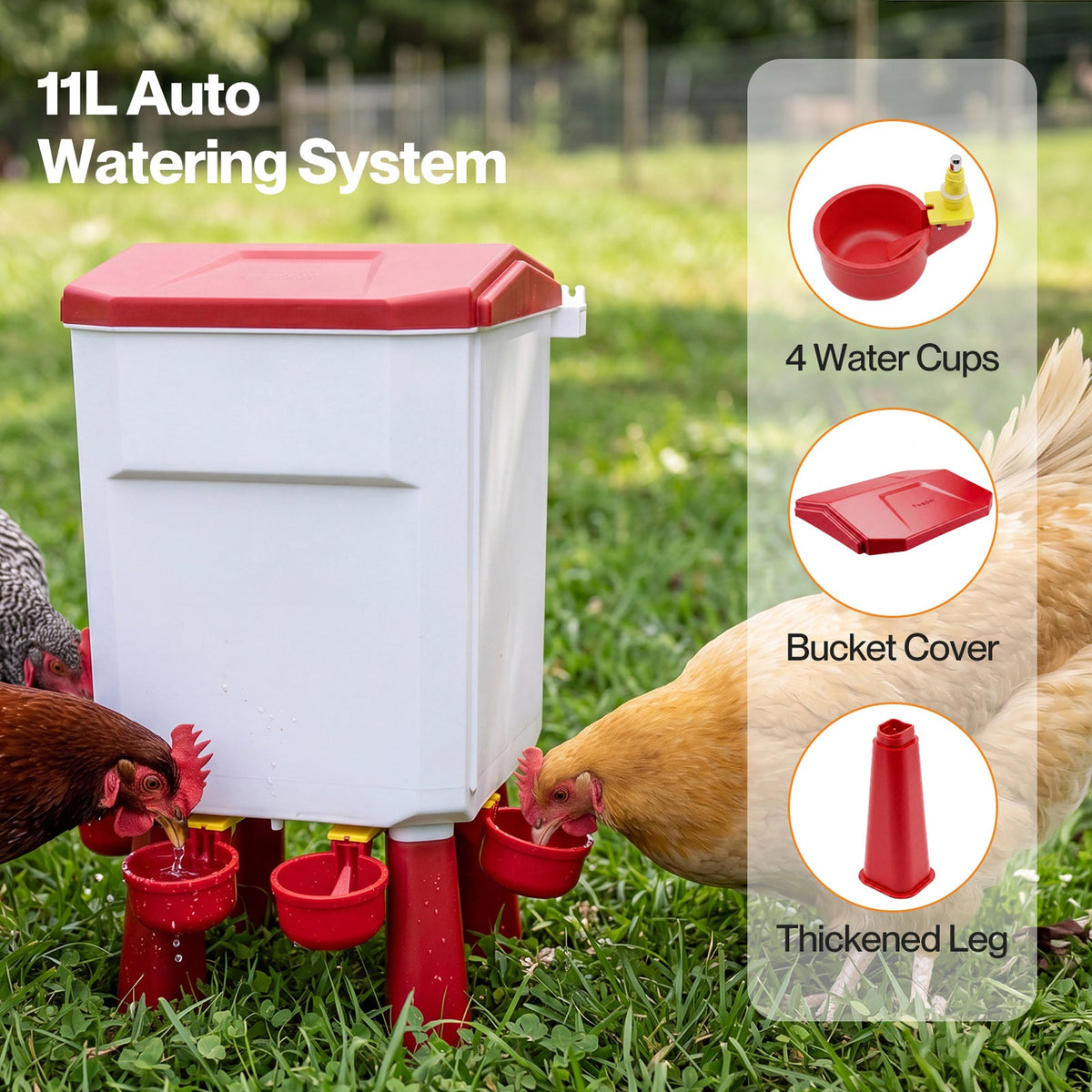 Auto Chicken Feeder and Waterer Set 12kg 11L Gravity Food Water Dispenser