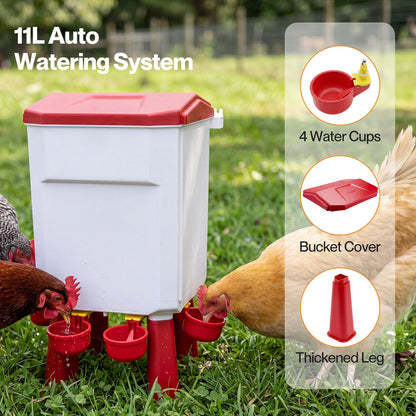 Auto Chicken Feeder and Waterer Set 12kg 11L Gravity Food Water Dispenser