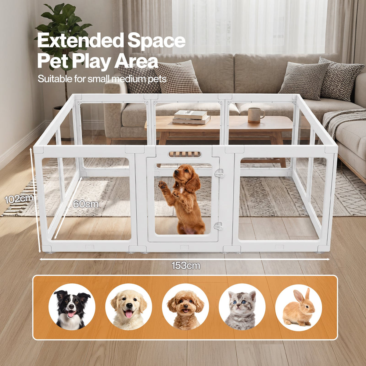 Dog Playpen 60cm Height Acrylic Clear Foldable DIY Dog Pen Indoor Use