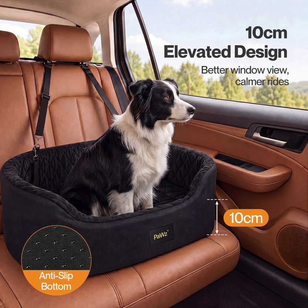 Pawz Dog Car Seat  Pet Car Seat  Elevated 10cm  Plush Oxford Black