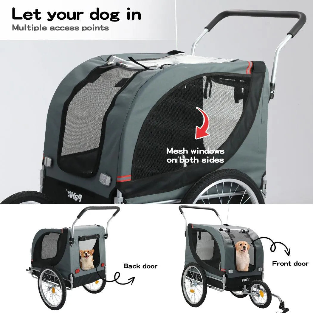 Pet Stroller Bike Trailer Stroller Foldable Pet Trailer 3-IN-1 Outdoor With Sunroof