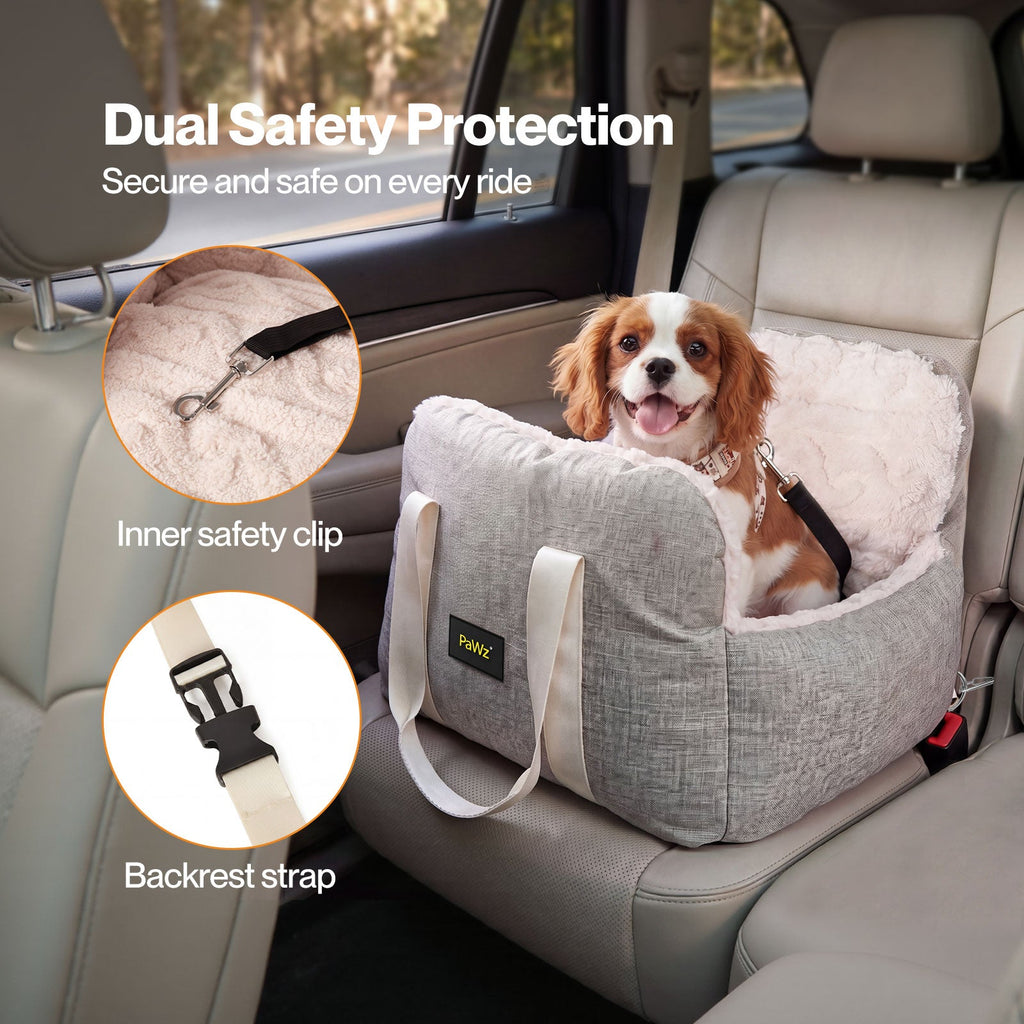 Dog Car Seat  Booster Car Seat With Safety Tether  Linen-Look  Beige