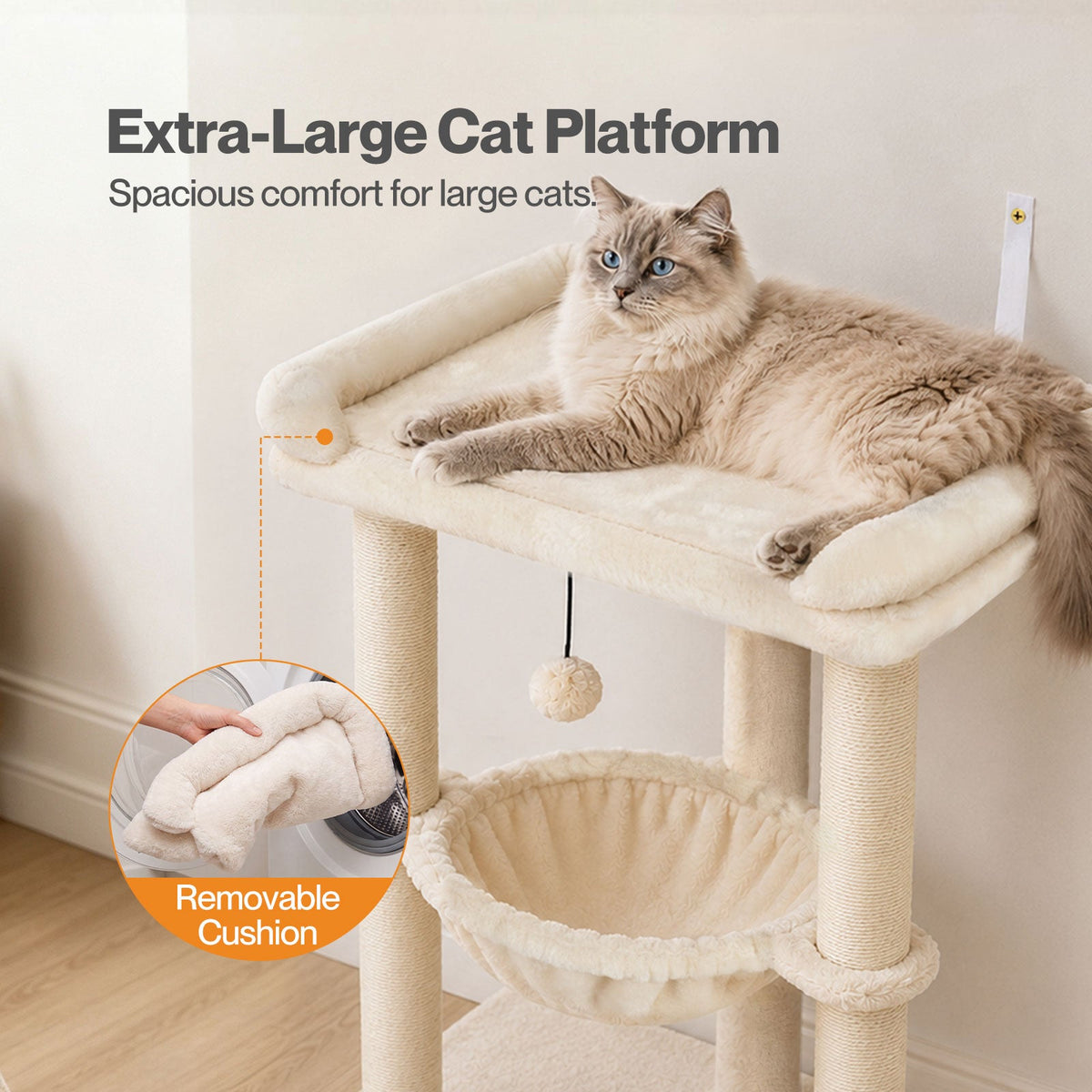 Cat Tree Tower with Hammock Play Ball 6cm Sisal Post Large Perch Beige