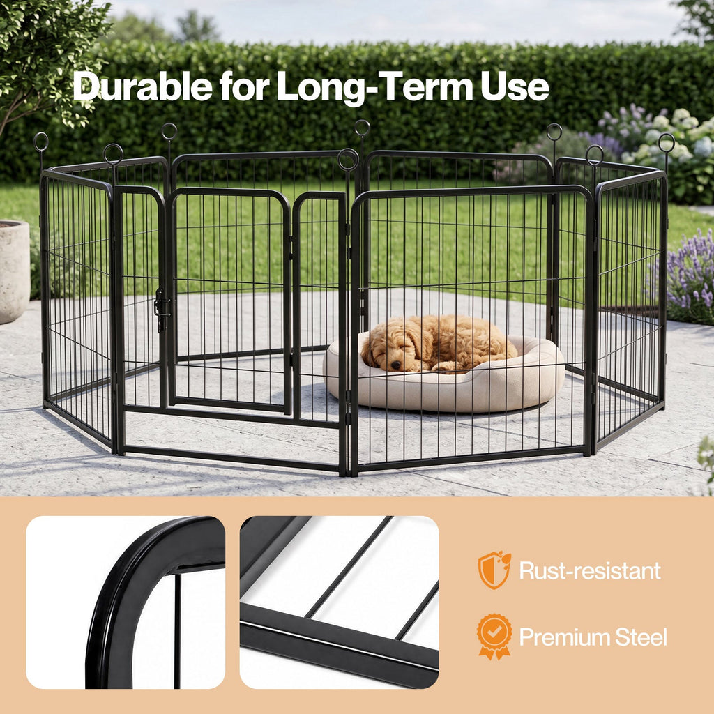 8 Panel Foldable Metal Dog Playpen Steel Puppy Pet Exercise Pen Black